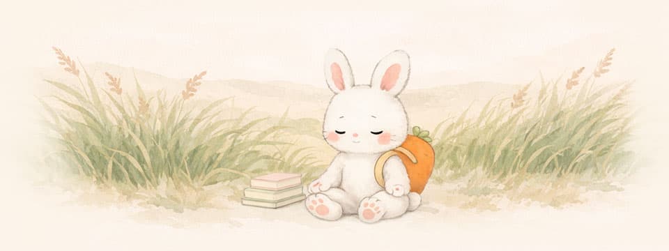 Illustration aquarelle lapin partant en randonné