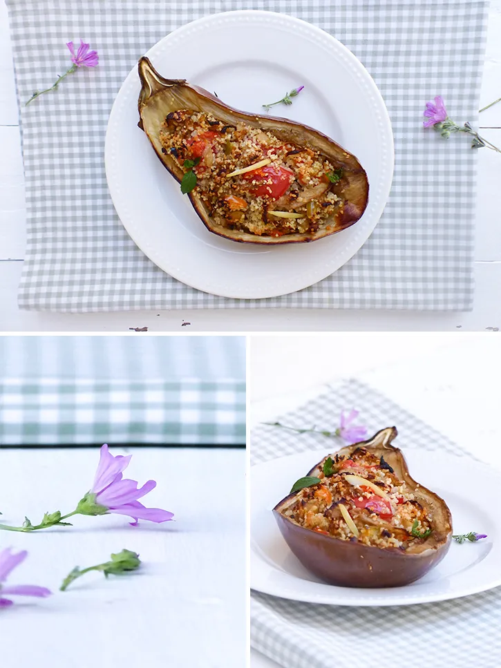 Aubergines farcies au millet et légumes