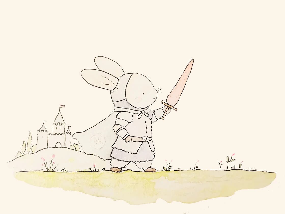 Doodle Aquarelle d'un lapin habillé en chevalier